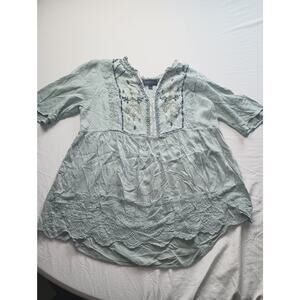 Artesia Embroidered Green Boho Blouse Top Women Size Medium Pop Over